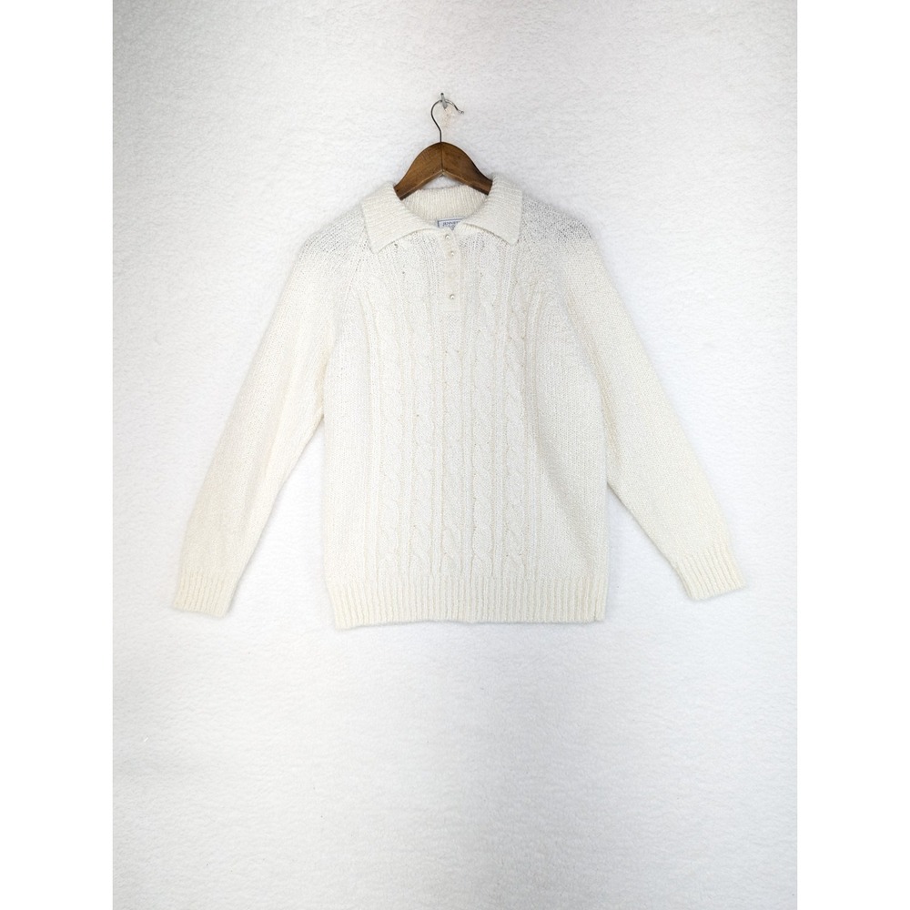 Jennifer Moore Women's White Acrylic Sweater Cable‎ Knit Mock Neck Stretch S
